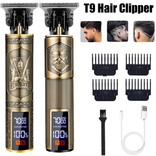 Vintage T9 Hair Clipper 0mm Cordless Electric Hair Cutting Machine Precision Shaver Rechargeable Professional Men Grooming Kit