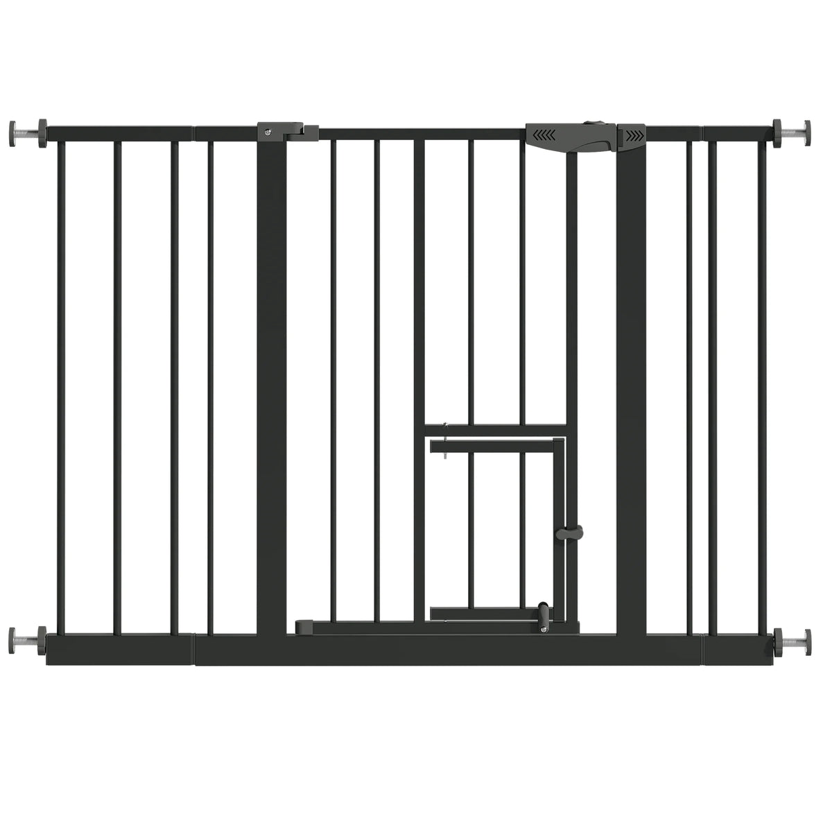 Baby Gate with Cat Door, 29.5-44.1" Extra Wide Walk-Through Safety Gate, Pressure Mounted Metal Pet Gate for Stairs & Doorways, Double Lock Child Proof