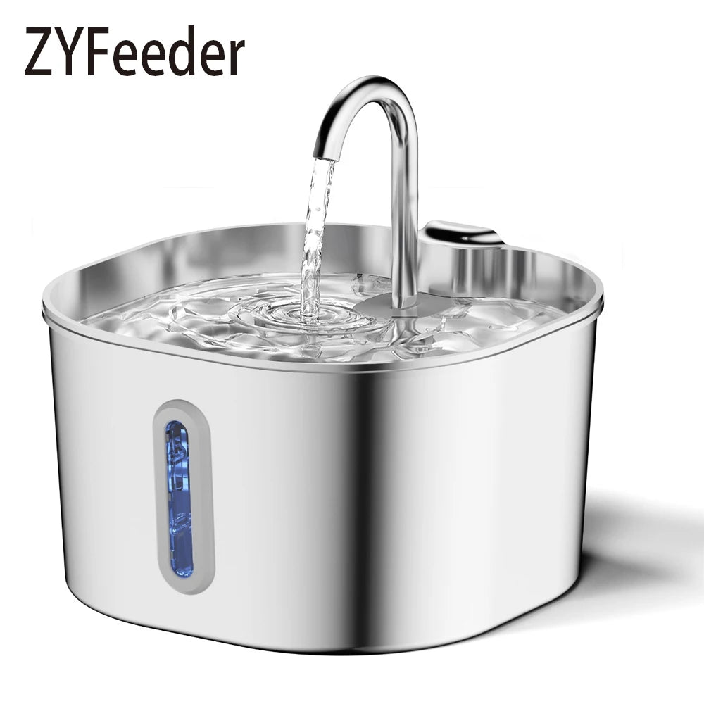 ZYFeeder 2.2L Automatic Pet Water Fountain – Stainless Steel with Silent Pump