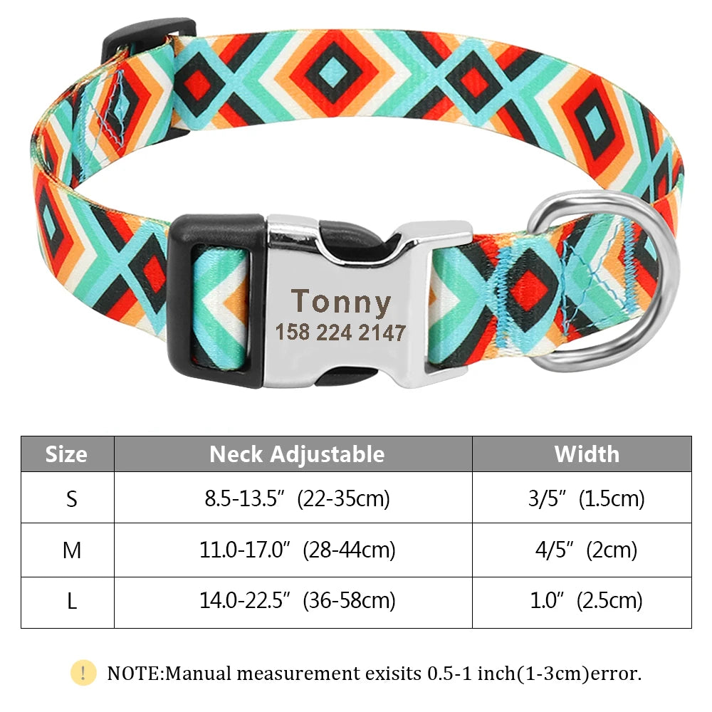 Custom Small Medium Large Dog Cat Collar Personalized Engraved Name ID Adjustable Nylon Puppy Collars Chihuahua Pug Dogs Collars