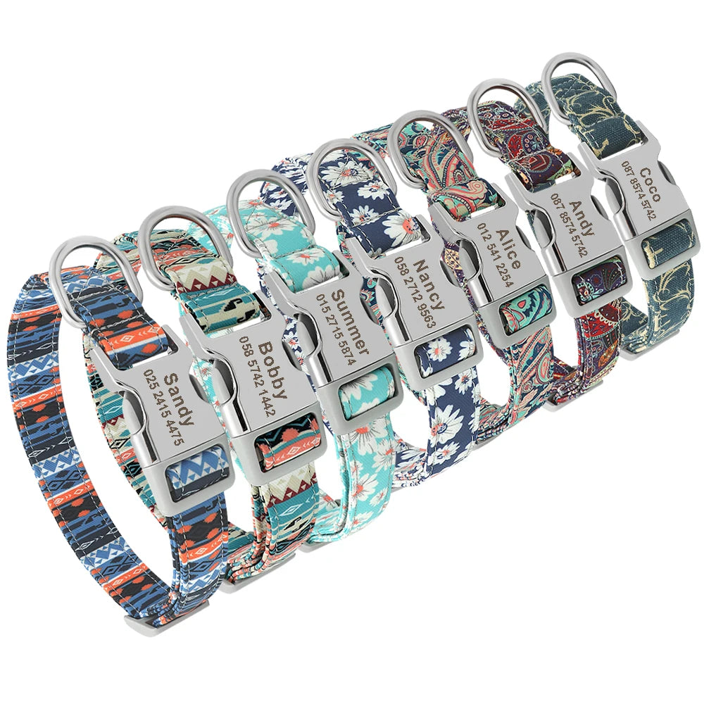 Custom Small Medium Large Dog Cat Collar Personalized Engraved Name ID Adjustable Nylon Puppy Collars Chihuahua Pug Dogs Collars