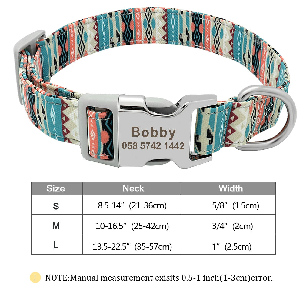 Custom Small Medium Large Dog Cat Collar Personalized Engraved Name ID Adjustable Nylon Puppy Collars Chihuahua Pug Dogs Collars