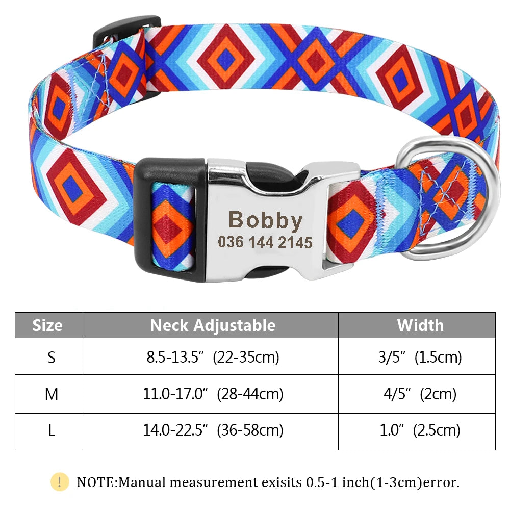 Custom Small Medium Large Dog Cat Collar Personalized Engraved Name ID Adjustable Nylon Puppy Collars Chihuahua Pug Dogs Collars