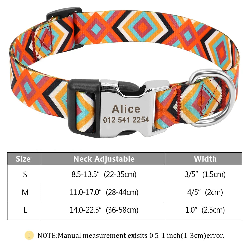 Custom Small Medium Large Dog Cat Collar Personalized Engraved Name ID Adjustable Nylon Puppy Collars Chihuahua Pug Dogs Collars