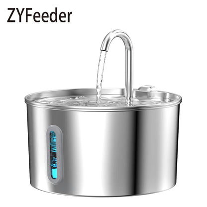 ZYFeeder 2.2L Automatic Pet Water Fountain – Stainless Steel with Silent Pump