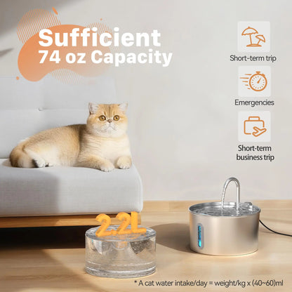 ZYFeeder 2.2L Automatic Pet Water Fountain – Stainless Steel with Silent Pump