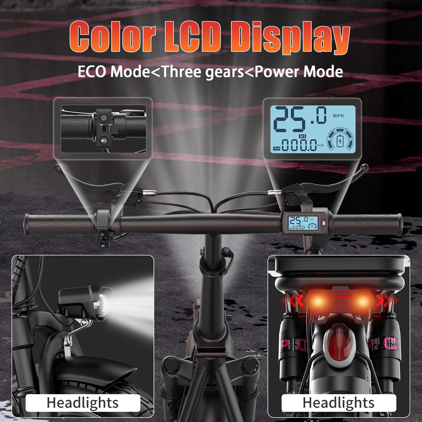 UPlee GQ8 Adult Electric Bike 500W Peak Motor 48V 15AH electric scooter 14 Inch fat tire Full Shock Foldable with trunk e bike
