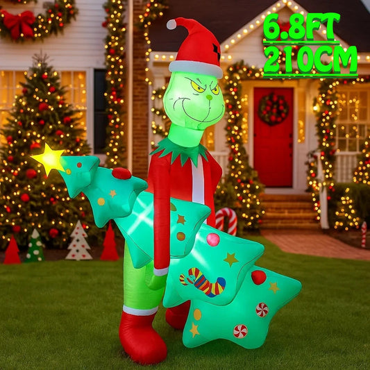 6.8 ft Grinch Holding Christmas Tree Inflatable Decoration