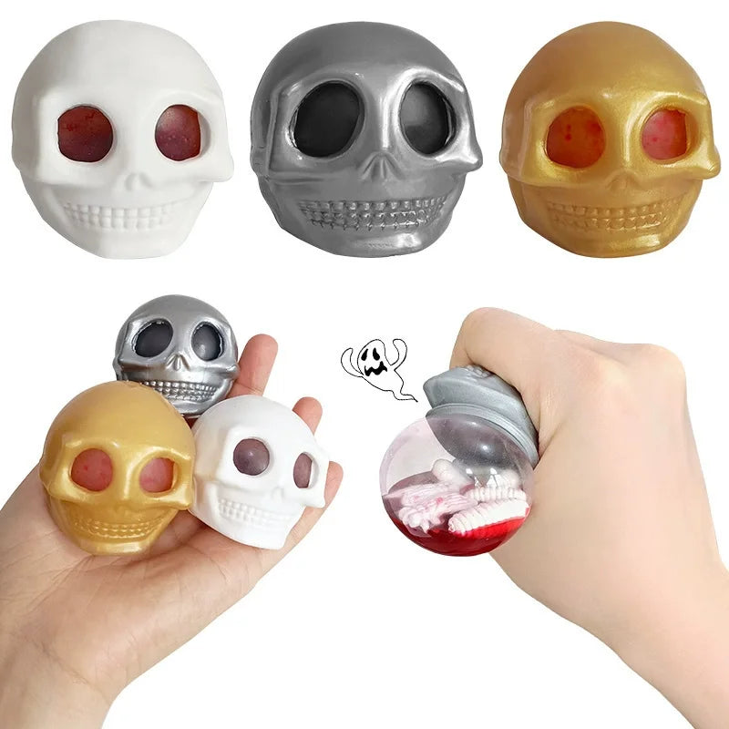 Halloween Squeeze Skull Stress Balls – Fidget Toy with Blood & Maggots