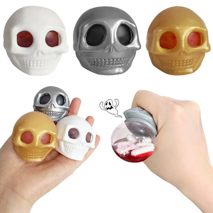 Halloween Squeeze Skull Stress Balls – Fidget Toy with Blood & Maggots