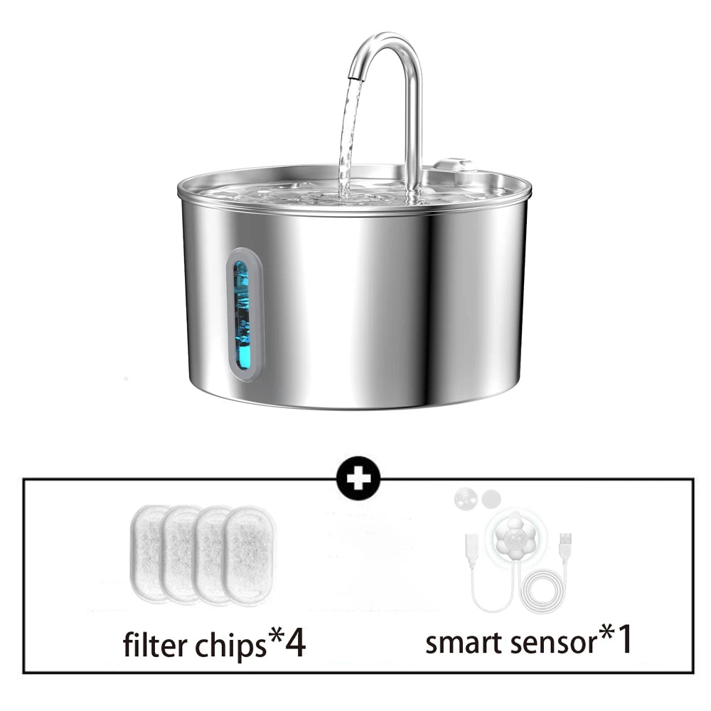 ZYFeeder 2.2L Automatic Pet Water Fountain – Stainless Steel with Silent Pump