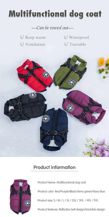 Waterproof Dog Jacket with Built-In Harness – Winter Coat for Large Dogs