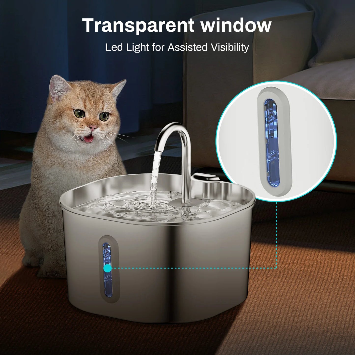ZYFeeder 2.2L Automatic Pet Water Fountain – Stainless Steel with Silent Pump