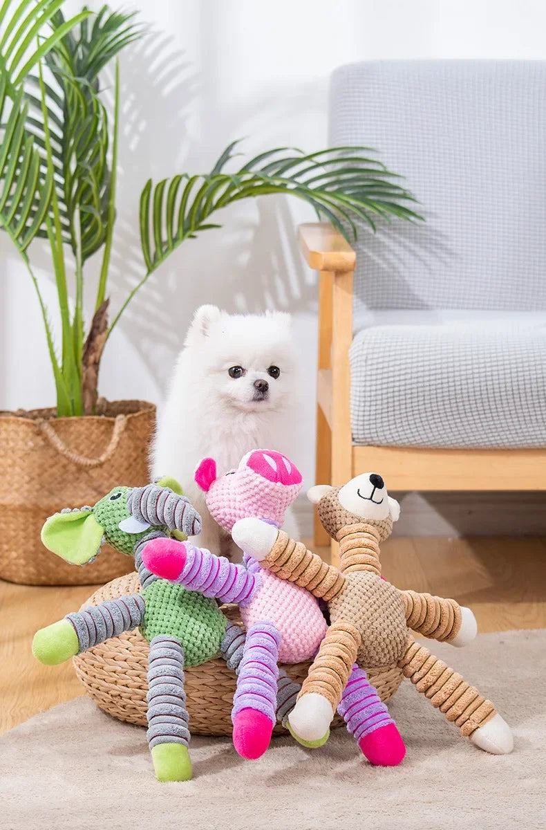 Indestructible Squeaky Plush Dog Toys for Aggressive Chewers – Dental Chew & Teething
