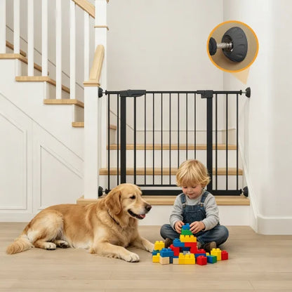 Baby Gate with Cat Door, 29.5-44.1" Extra Wide Walk-Through Safety Gate, Pressure Mounted Metal Pet Gate for Stairs & Doorways, Double Lock Child Proof