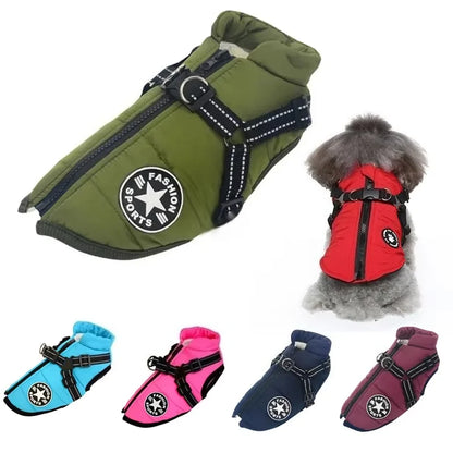 Waterproof Dog Jacket with Built-In Harness – Winter Coat for Large Dogs