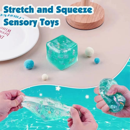 Squishy Stress Balls Cube Ocean Sensory Fidget Toy Slow Rise Squishy Toys for Kids and Adults Squeeze Relax Gift