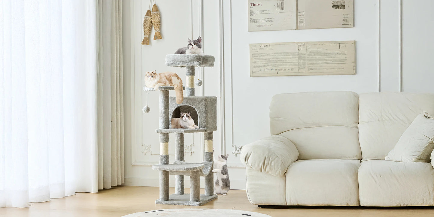 JHK 44" Cat Tree Tower | Multi-Cat Climbing Tower with Sisal Posts & Hammock