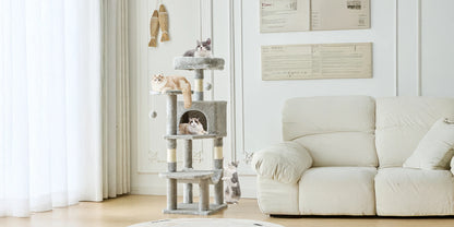 JHK 44" Cat Tree Tower | Multi-Cat Climbing Tower with Sisal Posts & Hammock