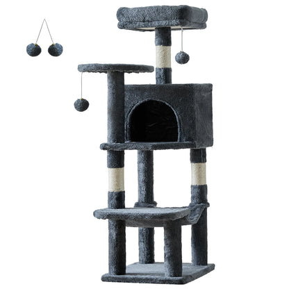 JHK 44" Cat Tree Tower | Multi-Cat Climbing Tower with Sisal Posts & Hammock