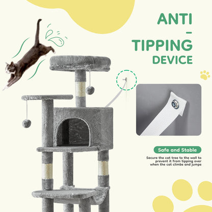 JHK 44" Cat Tree Tower | Multi-Cat Climbing Tower with Sisal Posts & Hammock