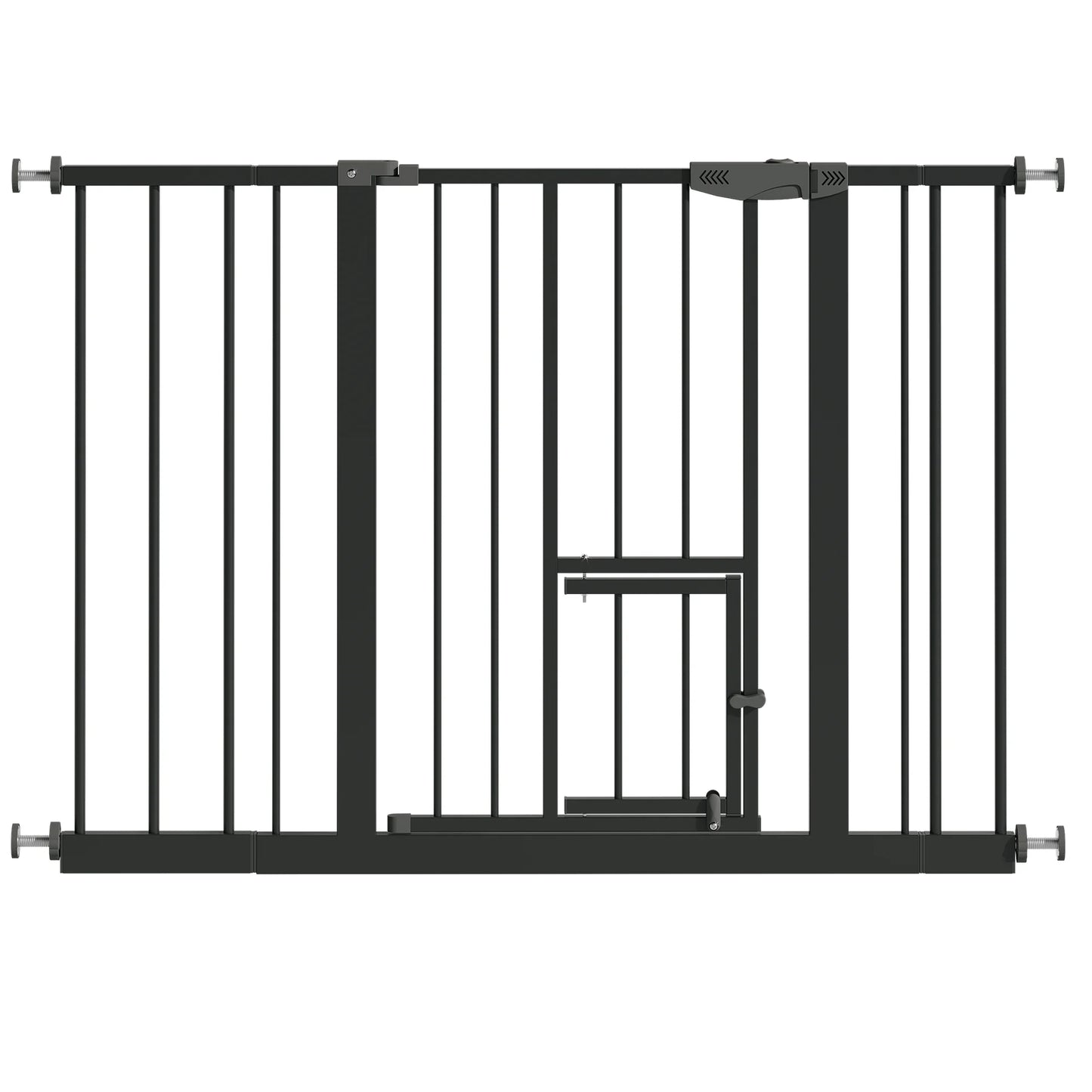 Baby Gate with Cat Door, 29.5-44.1" Extra Wide Walk-Through Safety Gate, Pressure Mounted Metal Pet Gate for Stairs & Doorways, Double Lock Child Proof