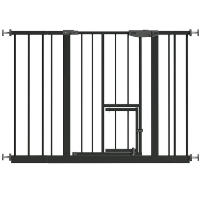 Baby Gate with Cat Door, 29.5-44.1" Extra Wide Walk-Through Safety Gate, Pressure Mounted Metal Pet Gate for Stairs & Doorways, Double Lock Child Proof