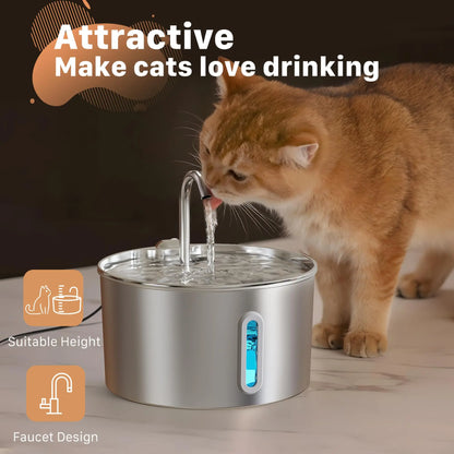 ZYFeeder 2.2L Automatic Pet Water Fountain – Stainless Steel with Silent Pump