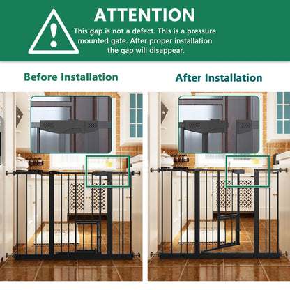 Baby Gate with Cat Door, 29.5-44.1" Extra Wide Walk-Through Safety Gate, Pressure Mounted Metal Pet Gate for Stairs & Doorways, Double Lock Child Proof