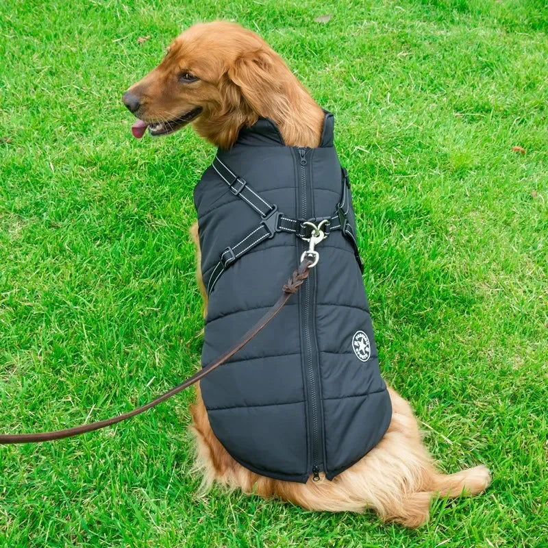 Waterproof Dog Jacket with Built-In Harness – Winter Coat for Large Dogs