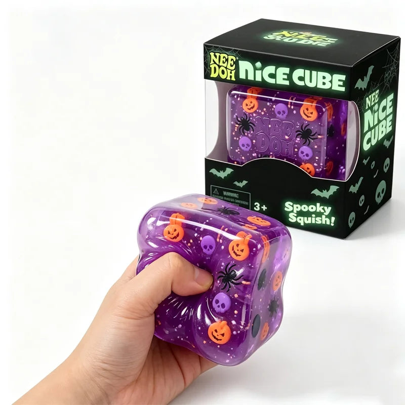 Halloween Spooky Gel Squeeze Cube – Pumpkin, Skull & Spider Sensory Fidget Toy