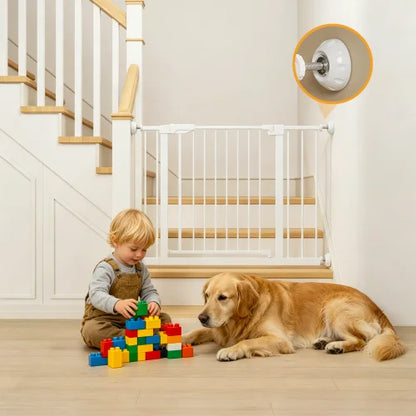 Baby Gate with Cat Door, 29.5-44.1" Extra Wide Walk-Through Safety Gate, Pressure Mounted Metal Pet Gate for Stairs & Doorways, Double Lock Child Proof