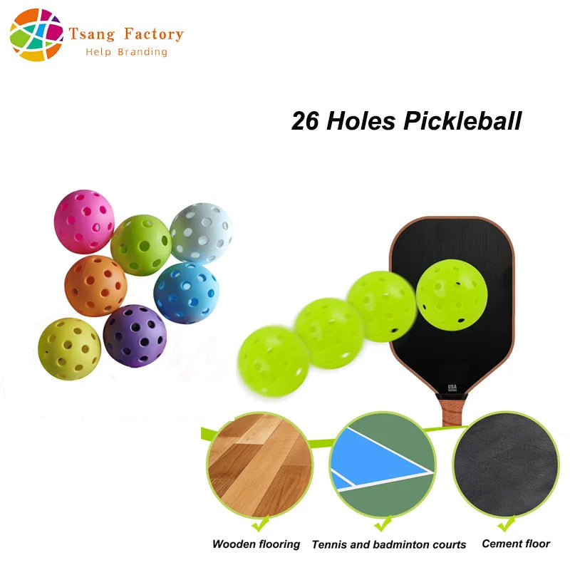 Indoor Pickleball Balls – 26-Hole Design, 3/6/12 Pack, Colorful & Durable 72mm Training Balls
