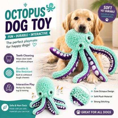 Squeaky Plush Octopus Dog Toy – Interactive Chew Toy for Small & Large Dogs