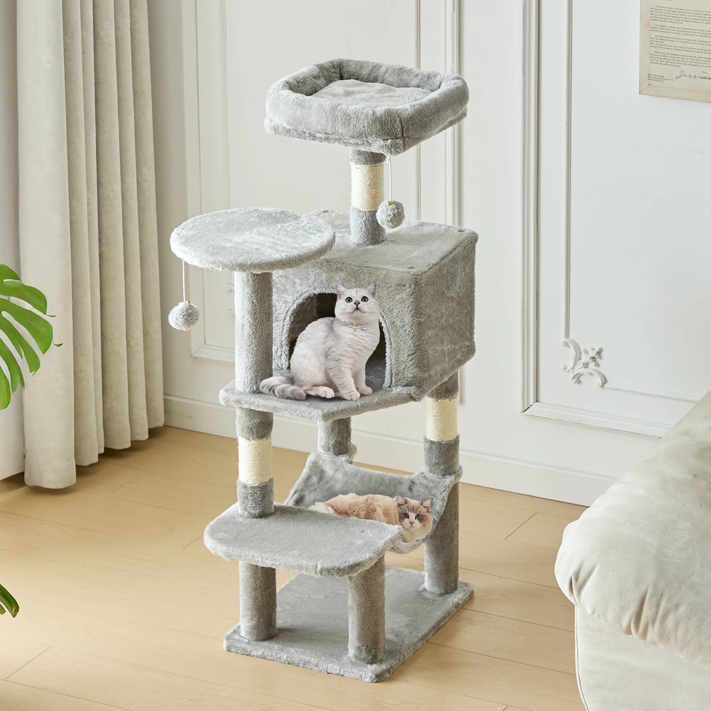 JHK 44" Cat Tree Tower | Multi-Cat Climbing Tower with Sisal Posts & Hammock