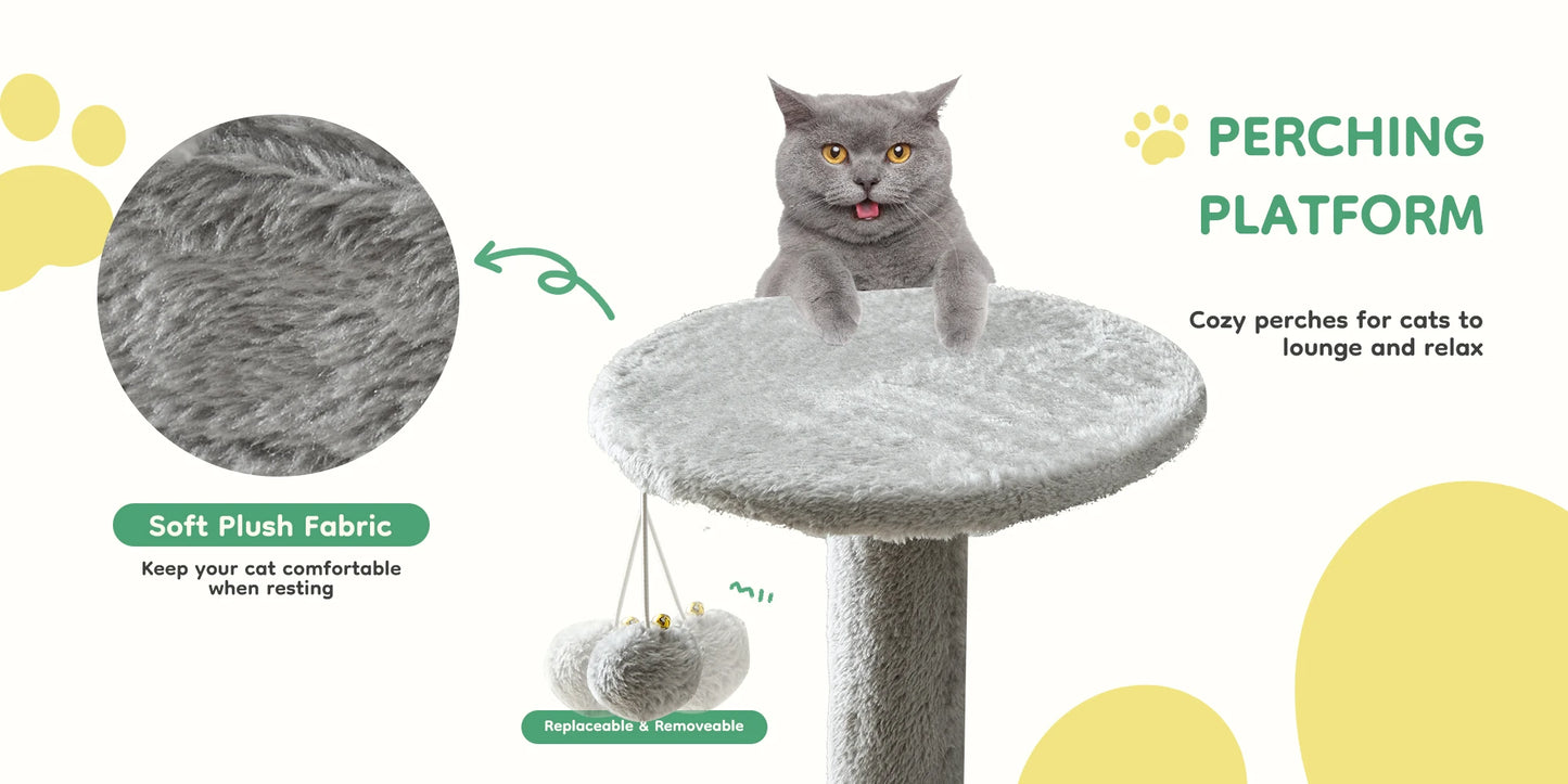 JHK 44" Cat Tree Tower | Multi-Cat Climbing Tower with Sisal Posts & Hammock