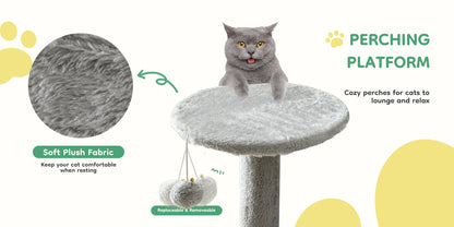 JHK 44" Cat Tree Tower | Multi-Cat Climbing Tower with Sisal Posts & Hammock