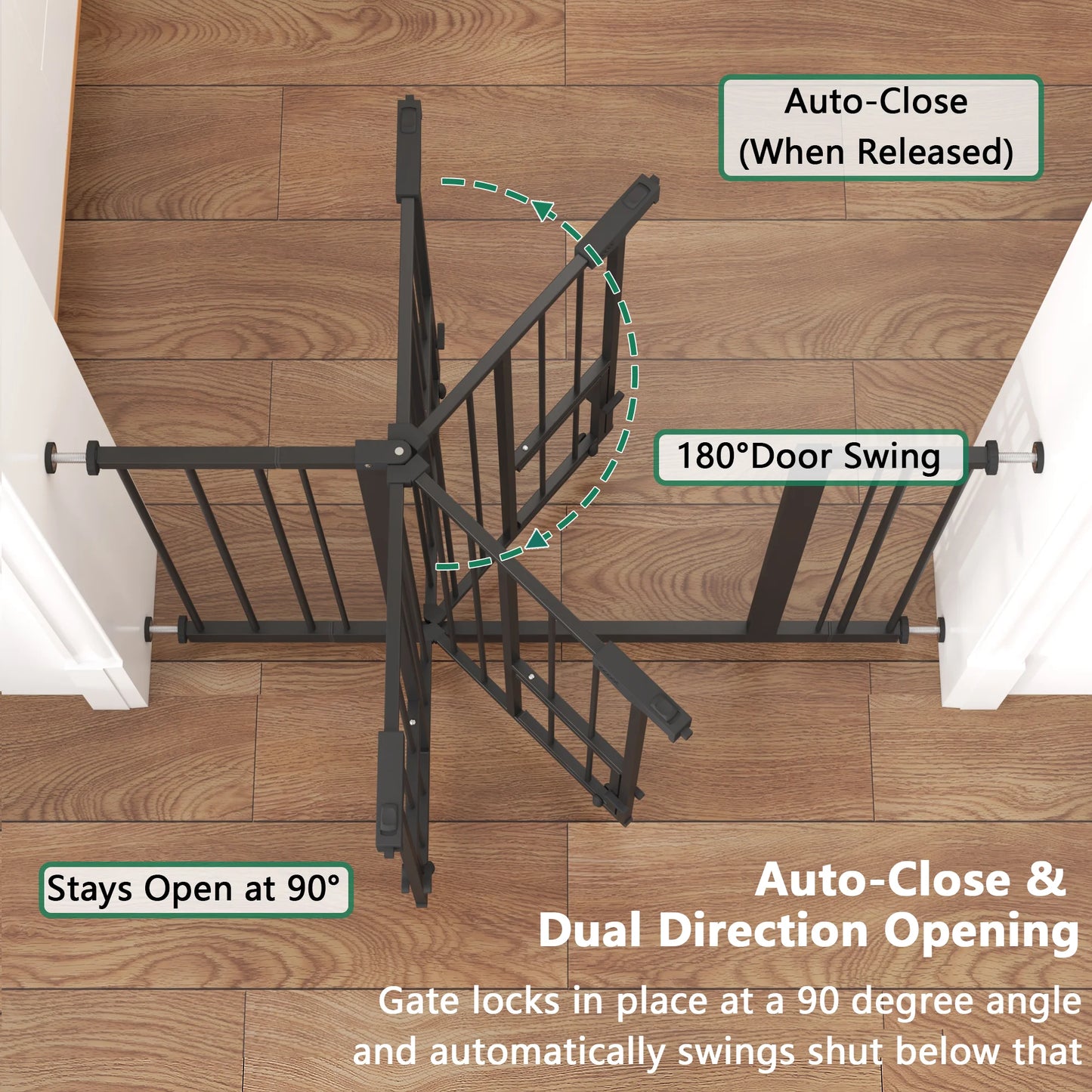 Baby Gate with Cat Door, 29.5-44.1" Extra Wide Walk-Through Safety Gate, Pressure Mounted Metal Pet Gate for Stairs & Doorways, Double Lock Child Proof