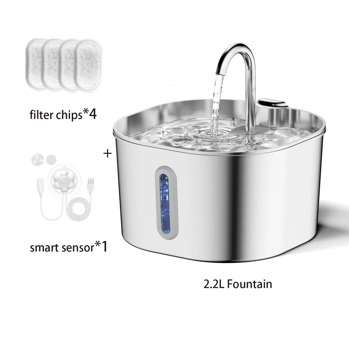 ZYFeeder 2.2L Automatic Pet Water Fountain – Stainless Steel with Silent Pump