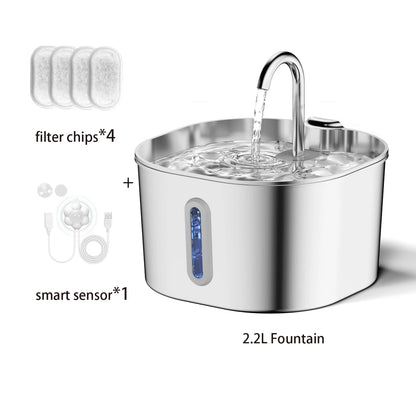 ZYFeeder 2.2L Automatic Pet Water Fountain – Stainless Steel with Silent Pump