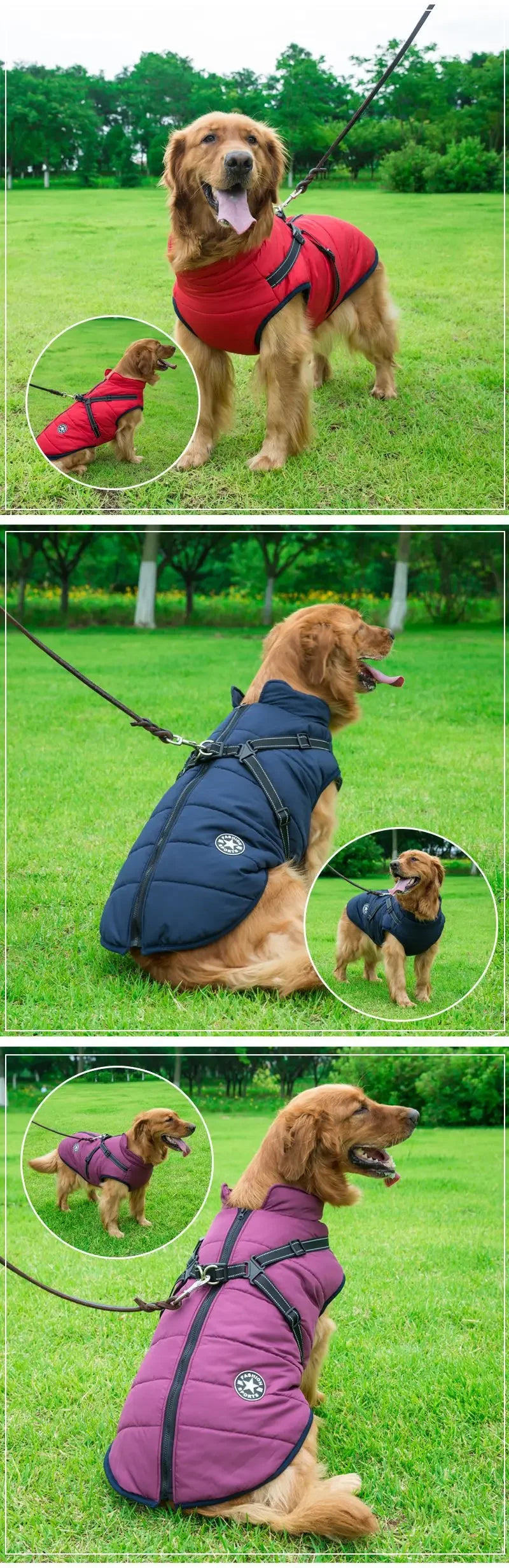 Waterproof Dog Jacket with Built-In Harness – Winter Coat for Large Dogs