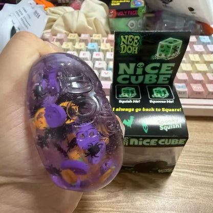 Halloween Spooky Gel Squeeze Cube – Pumpkin, Skull & Spider Sensory Fidget Toy