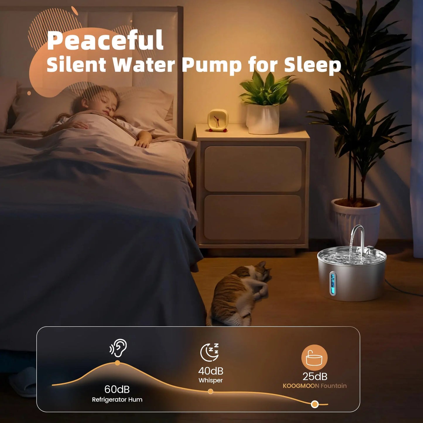 ZYFeeder 2.2L Automatic Pet Water Fountain – Stainless Steel with Silent Pump