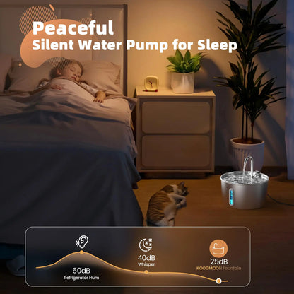 ZYFeeder 2.2L Automatic Pet Water Fountain – Stainless Steel with Silent Pump