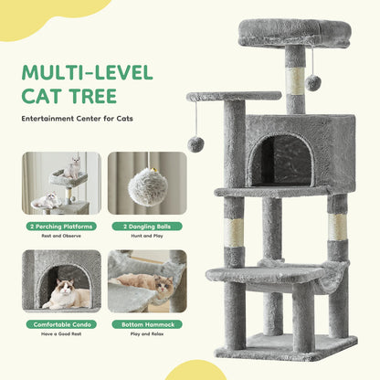 JHK 44" Cat Tree Tower | Multi-Cat Climbing Tower with Sisal Posts & Hammock