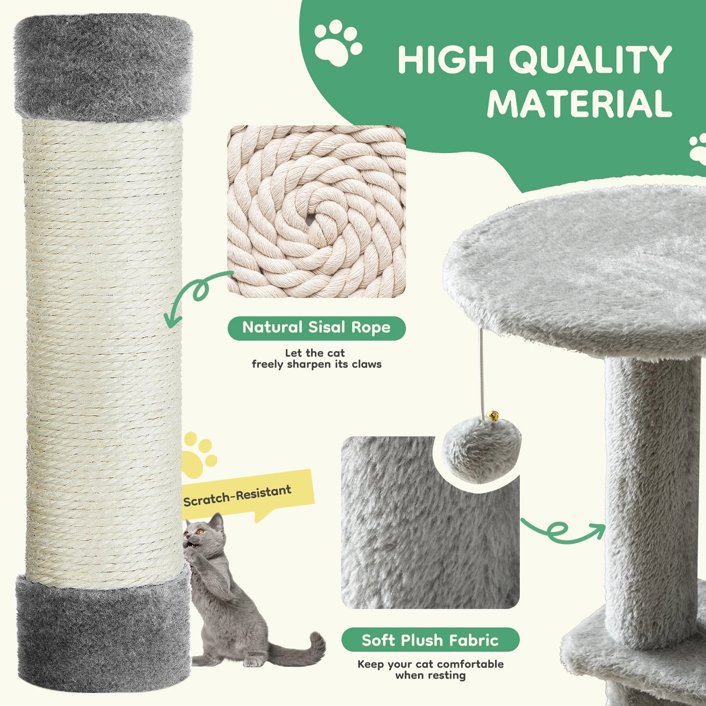 JHK 44" Cat Tree Tower | Multi-Cat Climbing Tower with Sisal Posts & Hammock