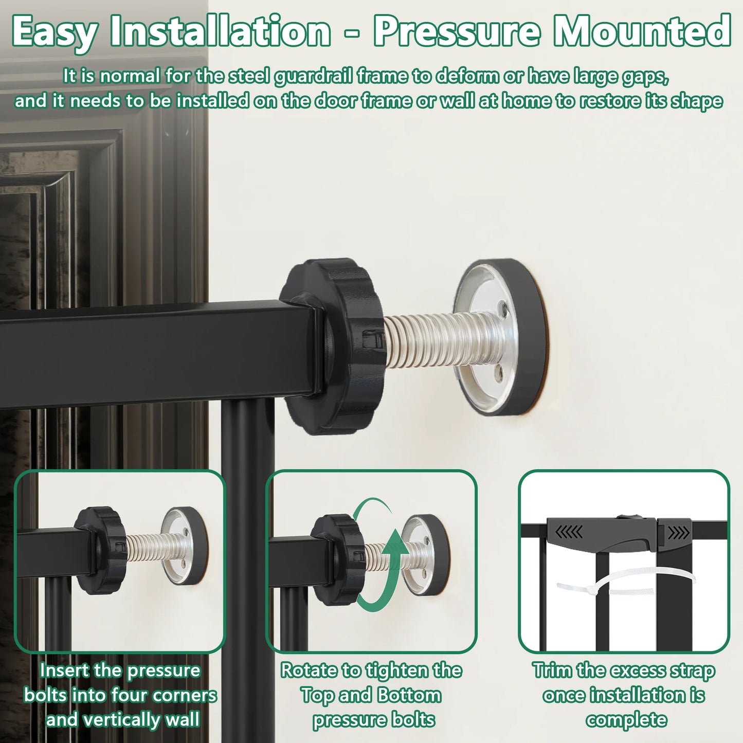 Baby Gate with Cat Door, 29.5-44.1" Extra Wide Walk-Through Safety Gate, Pressure Mounted Metal Pet Gate for Stairs & Doorways, Double Lock Child Proof