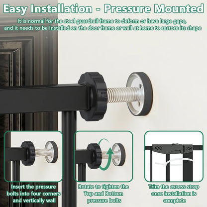 Baby Gate with Cat Door, 29.5-44.1" Extra Wide Walk-Through Safety Gate, Pressure Mounted Metal Pet Gate for Stairs & Doorways, Double Lock Child Proof