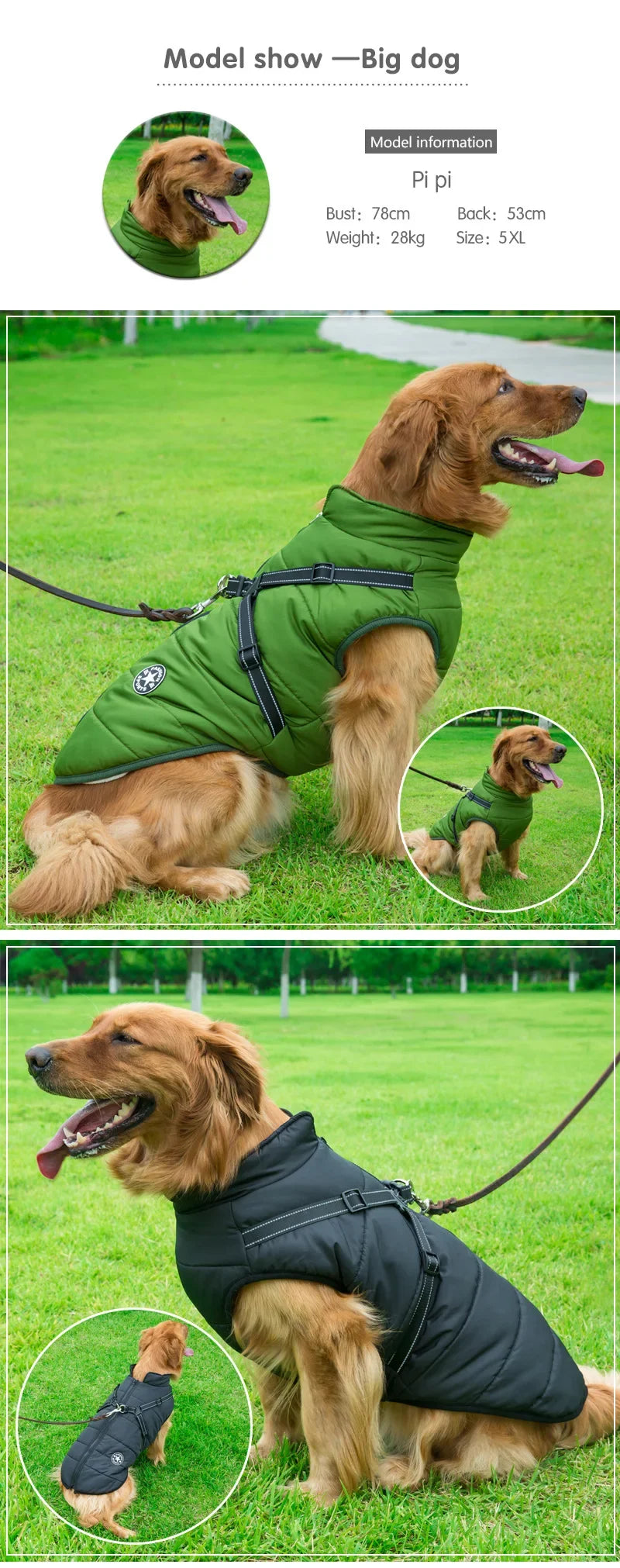 Waterproof Dog Jacket with Built-In Harness – Winter Coat for Large Dogs