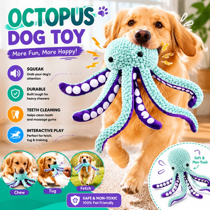 Squeaky Plush Octopus Dog Toy – Interactive Chew Toy for Small & Large Dogs